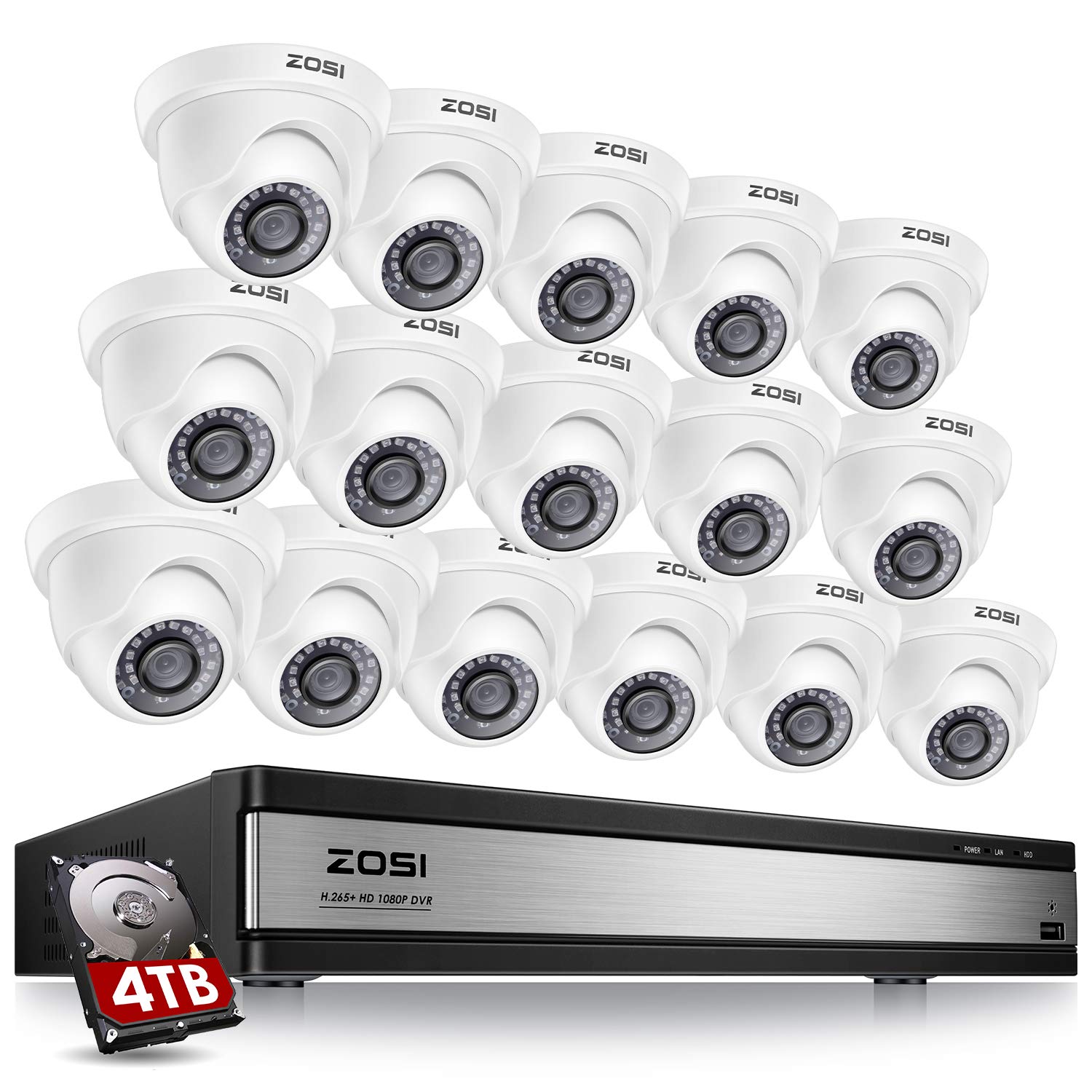 ZOSI H.265+ 1080p 16 Channel Security Camera System,16 Channel CCTV DVR
