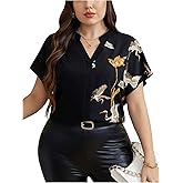 BEAUDRM Women's Plus Size Graphic Office Blouses Short Sleeve Notch Neck Shirts Tops Elegant Dressy Casual Blouse