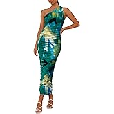 PRETTYGARDEN Women's One Shoulder Bodycon Dresses Summer 2026 Ruched Floral Beach Cocktail Wedding Guest Dress