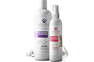 Lillian Ruff PRO Formula Ultra Brightening Dog Shampoo & Leave-in Conditioner Detangler Set - Professional Whitening, Stain Removal, Dematting, Detangling & Odor Control with Aloe & Provitamin B5