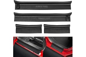 SUPAREE Door Sill Guards Kit fits JL Wrangler with Logo 1941, Black Rubber Door Entry Guards fits 2018-2025 Jeep JLU JT 4-Door Accessories Parts Door Sill Guard Protector, 4pcs/Set