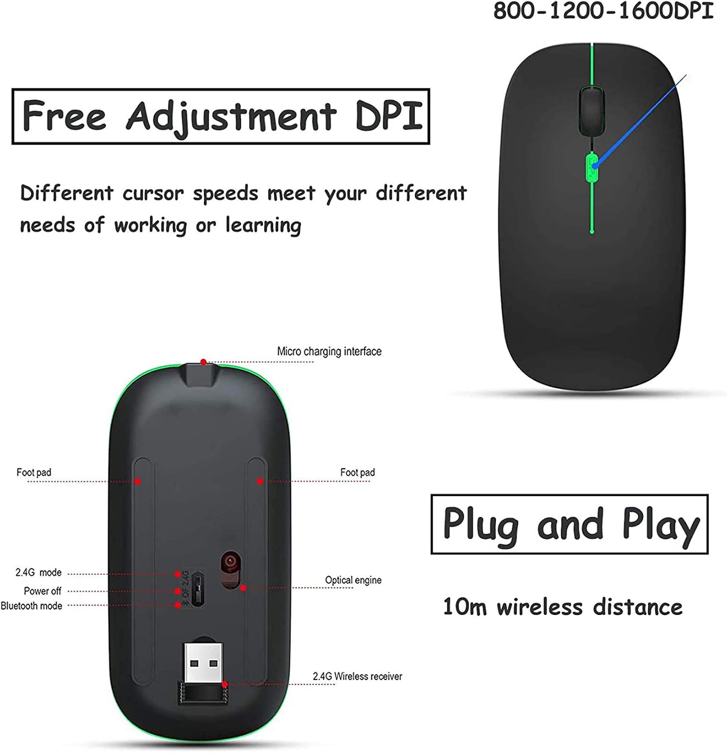 GeekerChip Rechargeable Wireless Mouse, Bluetooth Mouse, Two Modes (BT 5.1 + 2.4G Wireless) - Image 3