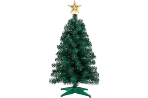 FLAGLY 3ft Artificial Christmas Tree with Gold Tree Topper Star, Mini Xmas Pine Tree with 4-Leg Stable Plastic Base, Small Tabletop Christmas Decoration for Home Office Holiday Party Indoor Use