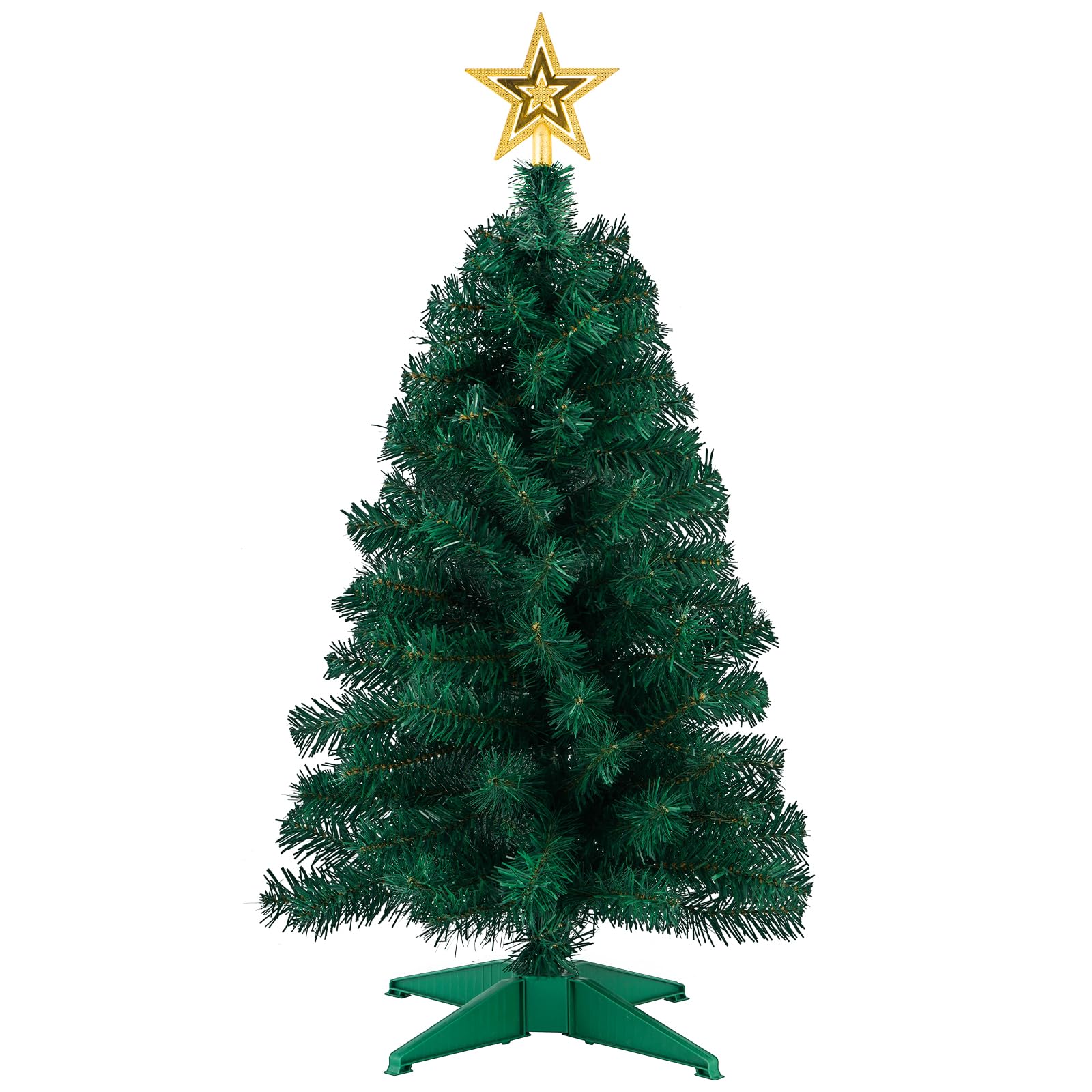 Photo 1 of 3ft Artificial Christmas Tree with Gold Tree Topper Star, Mini Xmas Pine Tree with 4-Leg Stable Plastic Base, Small Tabletop Christmas Decoration for Home Office Holiday Party Indoor Use