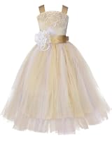 Robe Cérémonie Enfant Fille IEFIEL - Style Rétro Avec Broderies Florales Et Ceinture à Strass, Taille 4-16 Ans