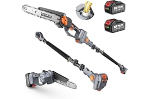 TaskStar 2-in-1 Pole Saw for Tree Trimming, 8 Inch Cordless Mini Chainsaw with Extension Pole, Brushless Motor, with 2 x 4.0 Ah Batteries & Charger, Auto Lubrication, 15 Ft Max Reach