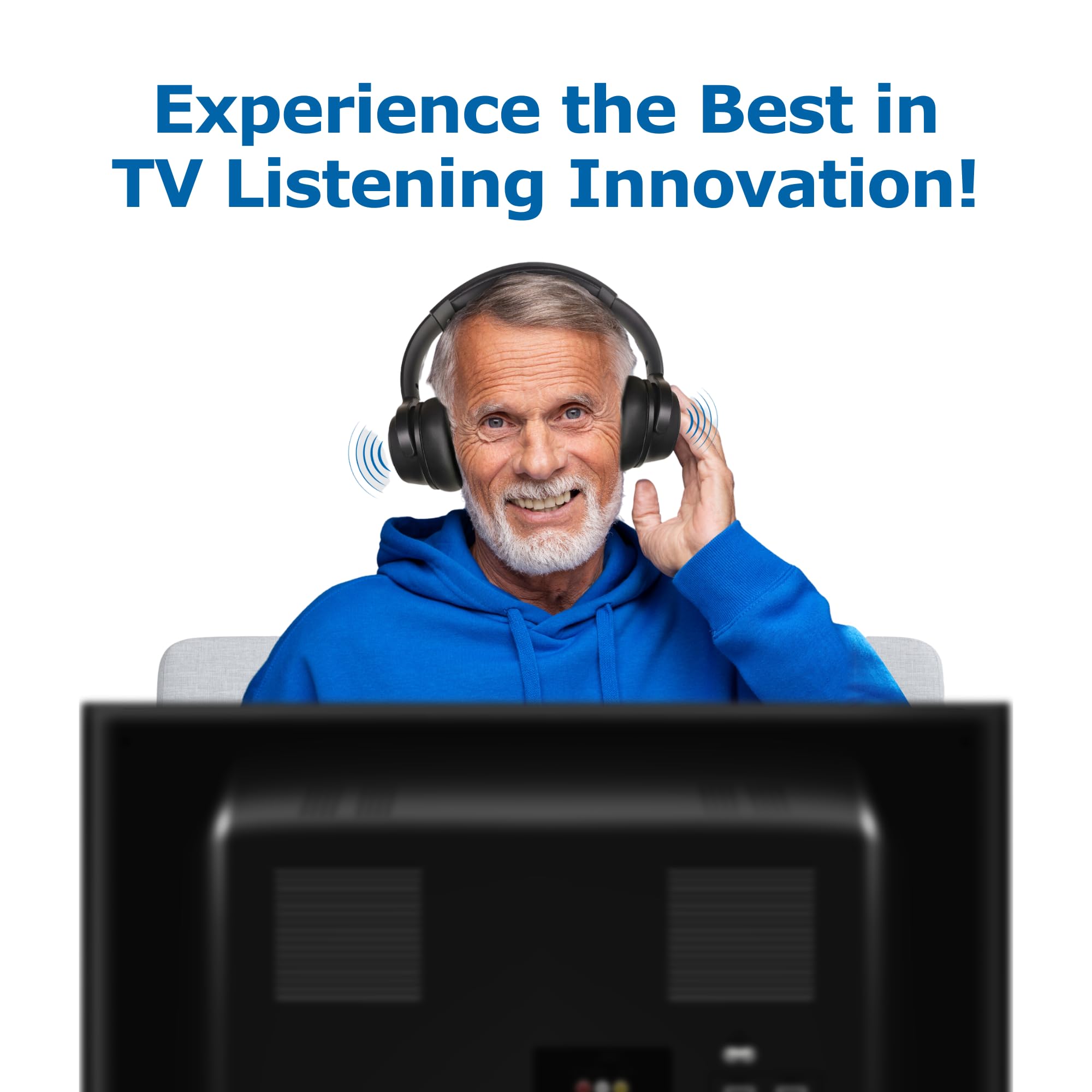 TV · EARS 5.8 GHz Wireless Headphones System for TV, Voice Clarifying for Listening & Watching Experience with Rechargeable Batteries, Adjustable Sound, Works with most TV Brands, Range up to 100 Feet