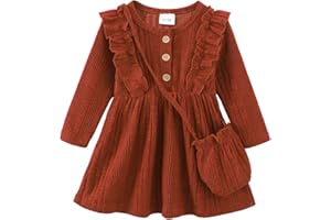 Kucnuzki Baby Toddler Girl Dress Long Sleeve Ruffle Dress Fall Winter Casual Knit Sweater Dresses Cute Kids Clothes