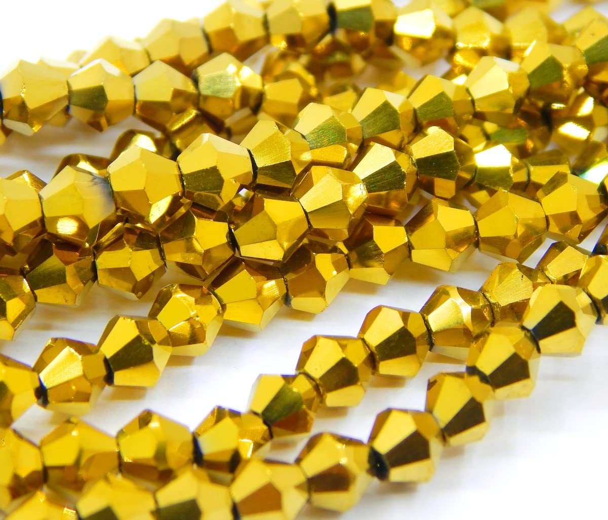 90x Bohemian Crystal Pearls 4 mm Double Cone Czech Glass Cut Beads Glass Beads Bicone Beads (Metallic Gold)