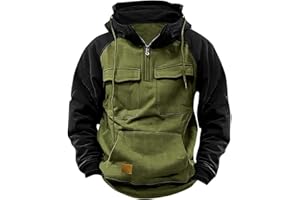 Tactical Hoodie for Men Quarter Zip Fleece Jacket Winter Cargo Hooded Sweatshirt Vintage Military Pullover Outdoor