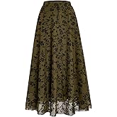 Verdusa Women's Long Maxi Skirts Y2k Gothic Flowy Ruffle Skirt Boho Floral Print Mesh Going Out Outfits