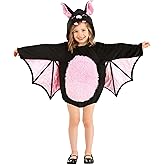 Toddler Pink Vampire Bat Costume with Wings, One-Piece Hooded Bat Costume