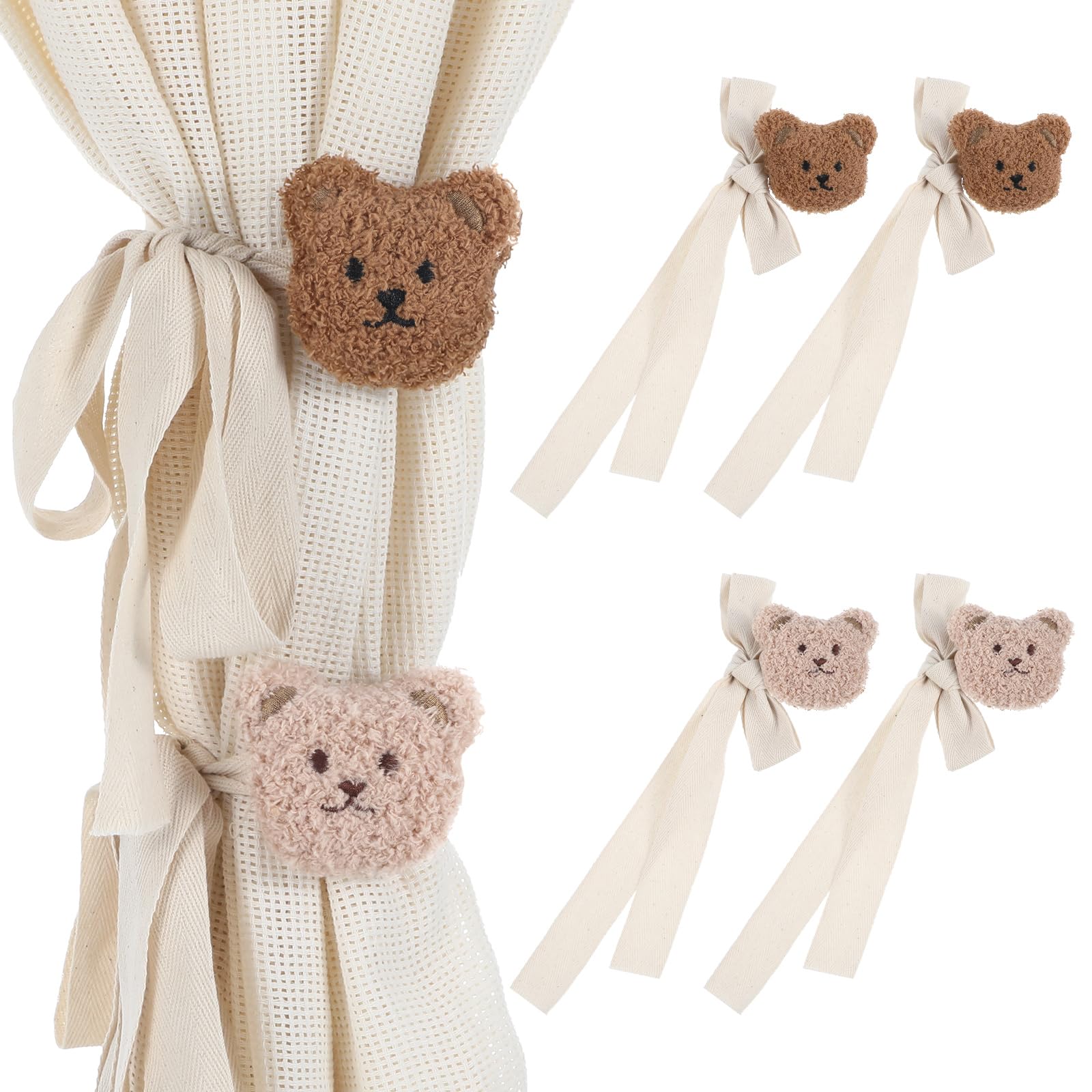 Photo 1 of 4Pcs Cute Bear Curtain Tiebacks Bear Curtain Holdbacks Decorative Embroidered Animal Shape Rope Holdbacks for Home Office Bedroom Living Room Window Treatment Decor(Beige)