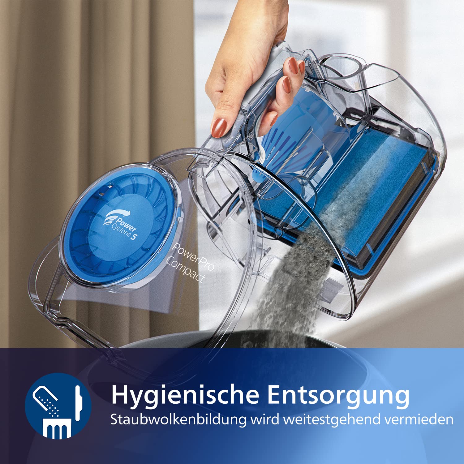 PHILIPS PowerPro Compact Staubsauger – Leicht, Beutellos, 750 W Saugleistung, TriActive Düse Für Hartböden und Teppich, Allergy H13 HEPA-Filter, PowerCyclone 5 Technologie (FC9332/09) 6