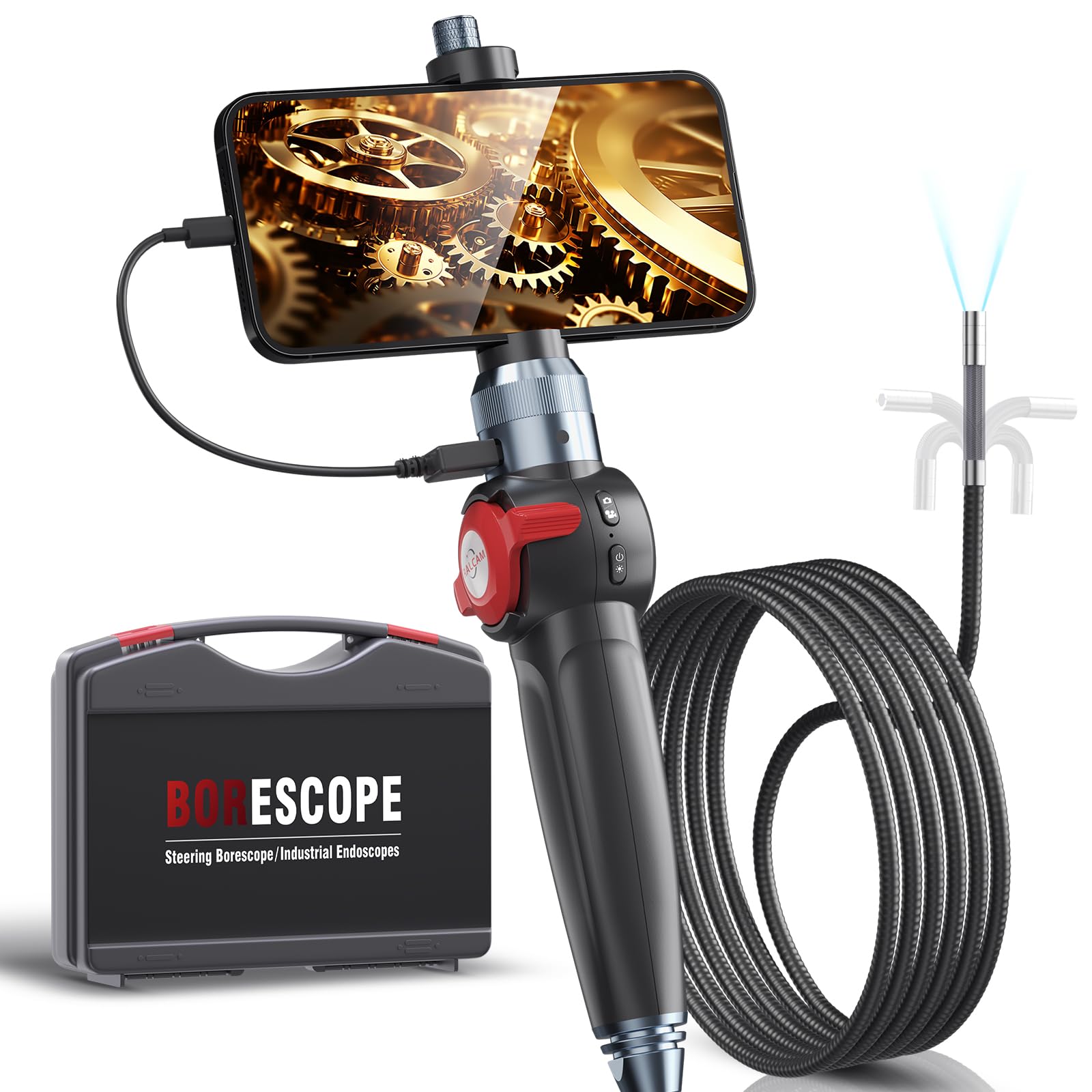 Photo 1 of Ralcam Two-Way Articulating Borescope, Endoscope Camera Compatible with Android & iPhone, 8.5mm Lens Inspection Camera IP67 Waterproof Probe, 10 Adjustable LED Light, 6.6FT Flexible Cable