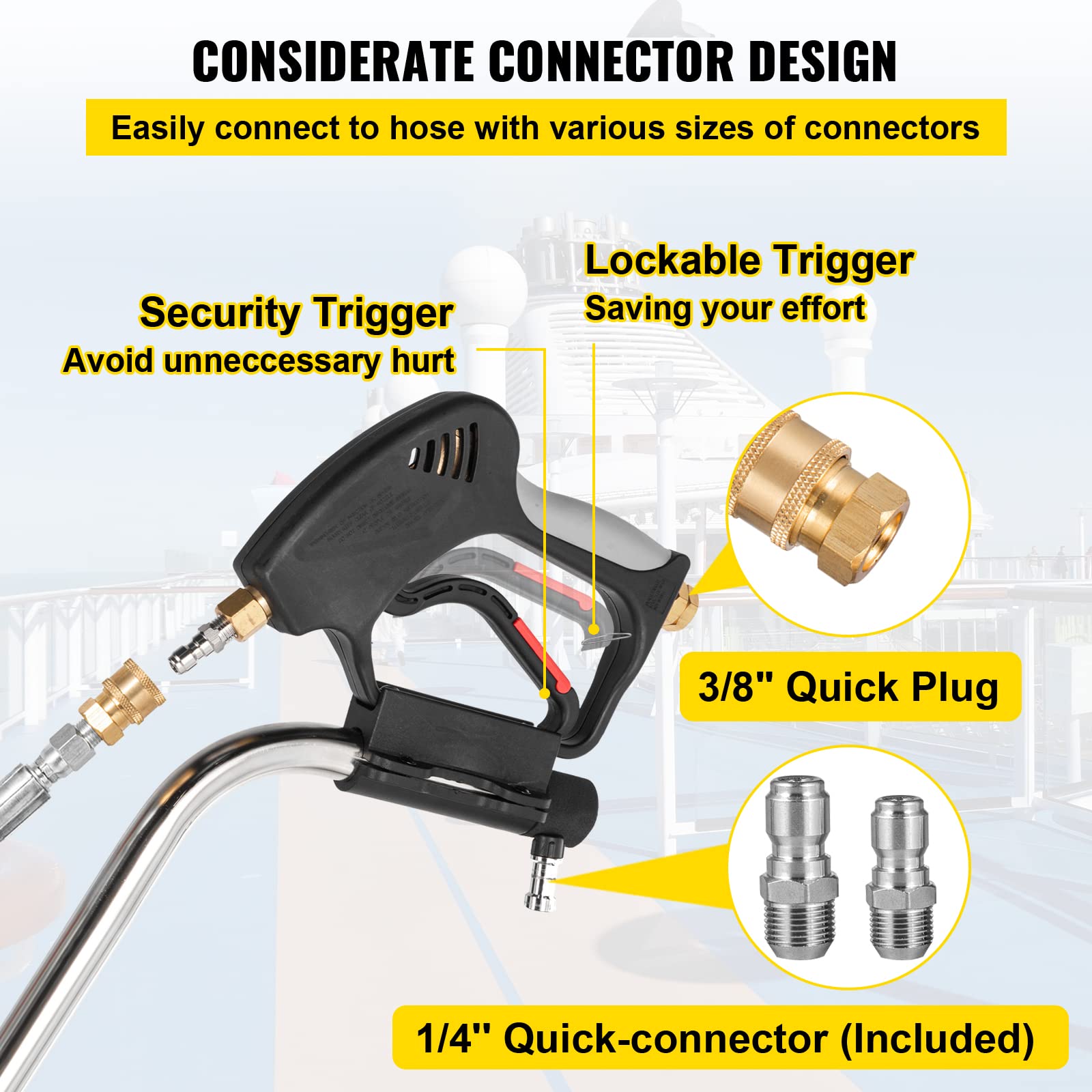 VEVOR Pressure Washer Surface Cleaner, 24'', Max. 4000 PSI Pressure by 2 Nozzles for Cleaning Driveways, Sidewalks, Stainless Steel Frame w/Rotating Dual Handle, Wheels, Fit for 3/8'' Quick Connector
