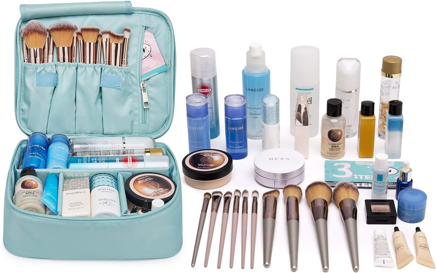 Travel Makeup Bag Large Cosmetic Bag Make up Case Organizer for Women and Girls (Sky Blue)