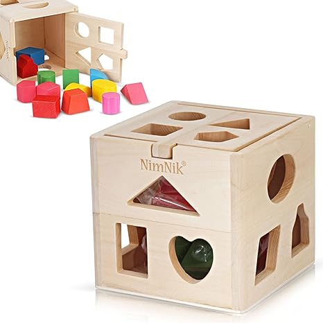 Juego de Cubo de Madera con Diferentes Formas de Colores en su interior Juego de Madera Para Niños Pequeños Aprender Divirtiendose