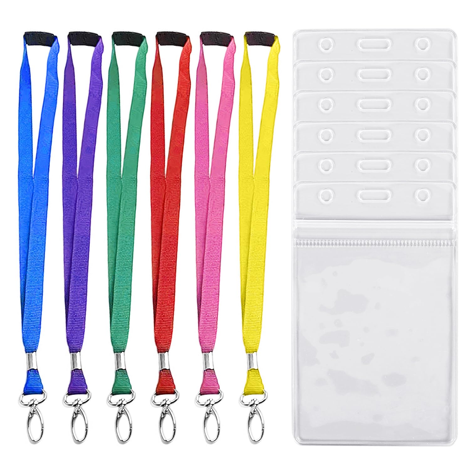 USHXVG 6 Pieces of Colorful Lanyards, 6 Pieces of Clear Card Holders, Quick Release Lanyards, Keychain Lanyards, Badge Lanyards with Breakaway Clips, Badge Holder Lanyards