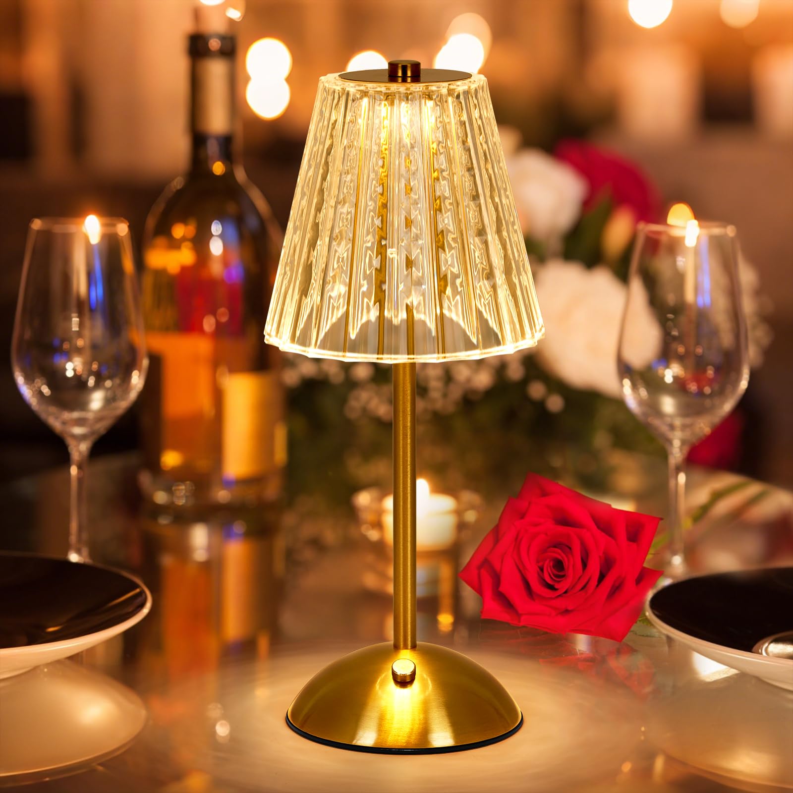 BomKra Crystal Table Lamp, Dimmable 3 Colors LED Romantic Diamond Crystal Lamp, Rechargeable Touch Small Lamps, Bedside Nightstand Lamp for Bedroom Bar Restaurant (A)
