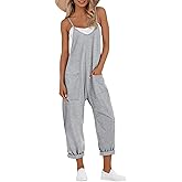 Buauty Jumpsuits for Women Casual V Neck Sleeveless Baggy Overalls Spaghetti Strap Jumpers with Pockets Summer Romper Clothes