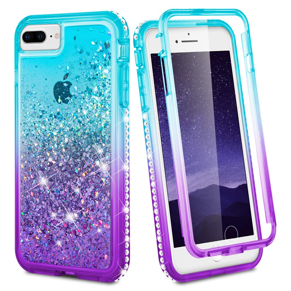 Photo 1 of Ruky for iPhone 6 Plus 6s Plus 7 Plus 8 Plus Case, Glitter Clear Women Full Body Rugged Liquid Cover with Built-in Screen Protector (Aqua)