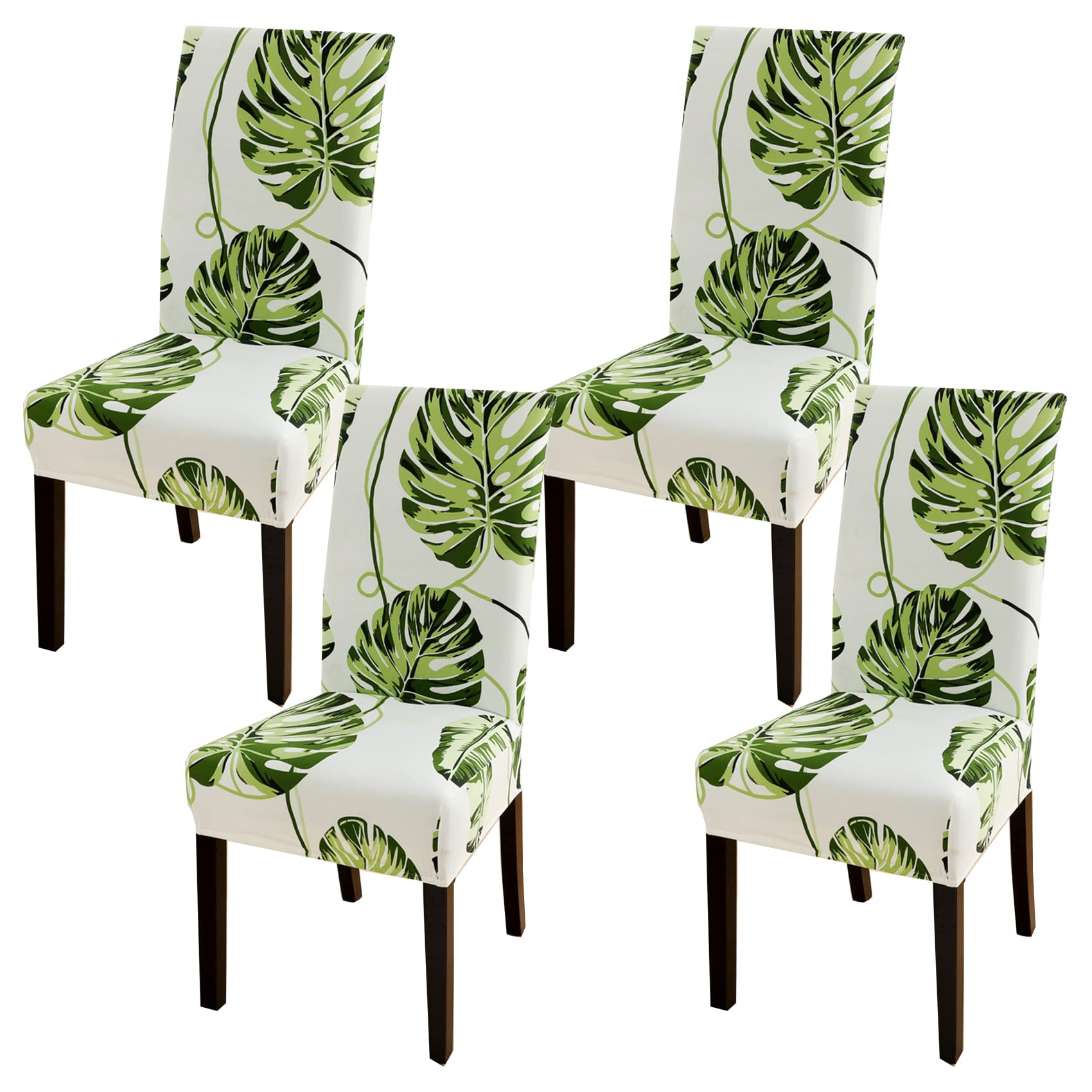 HZDHCLH Chair Covers Set of 4/6 Stretch Modern Chair Slipcovers for Dining Room Kitchen Wedding Party Washable Chair Protector(4pcs, green leaves)