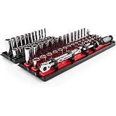 TEKTON 1/4 Inch Drive 6-Point Socket and Ratchet Set with Rails and Trays, 57-Piece (5/32-9/16 in., 4-15 mm) | SKT03301