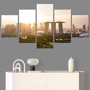 SIGNWIN 5 Panel Canvas Wall Art Cityscape Sunset...
