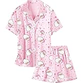 Schbbbta Girls Womens Pajamas, Satin Silky Pjs Set Kids 2Pcs Button-Down Nightwear Sleepwear Gift for Mommy and me