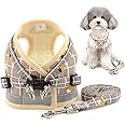 Zunea No Pull Small Dog Harness and Leash Set Adjustable Reflective Step-in Chihuahua Vest Harnesses Mesh Padded Plaid Escape Proof Walking Puppy Jacket for Boy Girl Pet Dogs Cats Khaki S