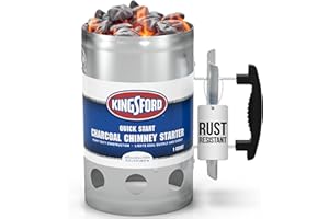 KINGSFORD Heavy Duty Deluxe Charcoal Chimney Starter | BBQ Chimney Starter for Charcoal Grill and Barbecues, Compact Easy to Use Chimney Starters and BBQ Grill Tools, Silver