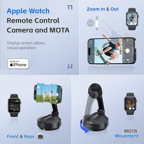 COMITOK MAGNETIC AUTO FACE TRACKING STAND MOTA TRIPOD WITH REMOTE CONTROLLER FOR IPHONE FOLLOWS YOUR MOVEMENT HANDS-FREE VIDEO RECORDING WITH 360 DEGREE HOLDER FOR CONFERENCE, FACETIME, FITTNESS-BLACK