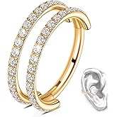 G23 Titanium Conch Piercing Jewelry Hoop: 16G 8mm/10mm/12mm Diamond Cartilage Earring Helix Double Piercing Hoop Septum Rings Hypoallergenic Nose Rings Hinged Segment Clicker Lip Rings Rook Daith Tragus Earrings
