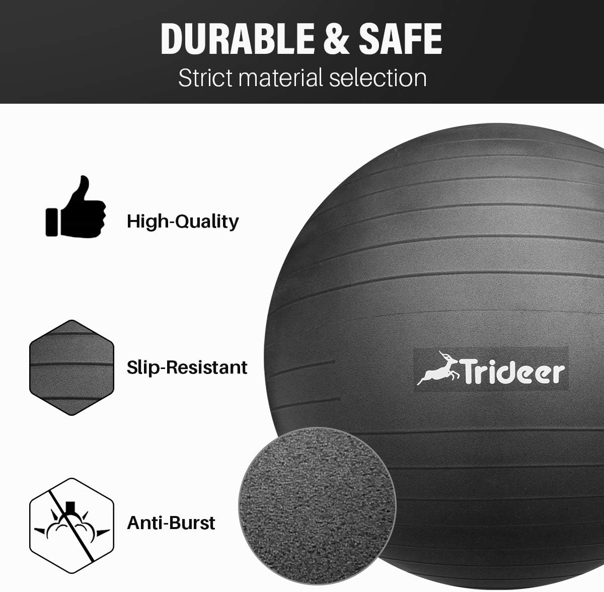 Trideer Exercise Ball (45-85cm) Extra Thick Yoga Ball Chair, Heavy Duty Stability Ball Supports 2200lbs, Birthing Ball with Quick Pump (Office & Home & Gym): Sports & Outdoors
