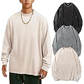 Arssm Mens Oversized T-Shirts Cotton Long Sleeve Tshirts Vintage Acid Wash Baggy Tees