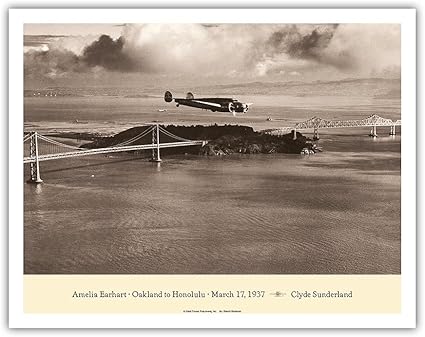 Amazon アメリアイアハート オークランド カリフォルニア ホノルル ハワイ 1937年3月17日 ロッキードエレクトラ10e によって作成された クライド サンダーランド アートポスター 28cm X 36cm Pacifica Island Art アートフレーム ポスター