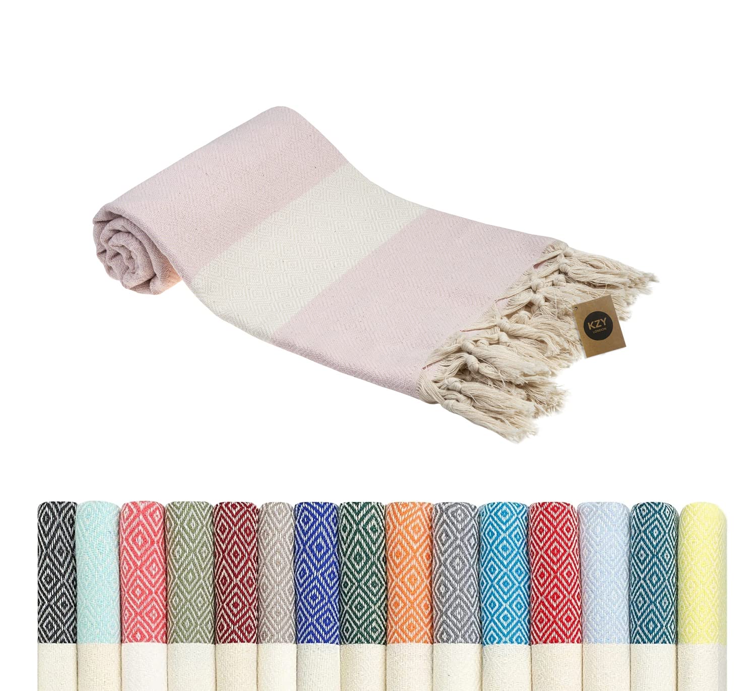 KZY LONDON Beach Towel - Large Turkish Beach Towels for Camping, Swimming, Bath, Gym, Picnic - Quick Dry, Super Absorbent, Lightweight, Compact Cotton Hammam Towels for Adults, Men, Kids (Pink, 1)