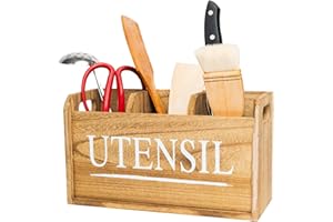 GENMOUS & CO. GENMOUS Farmhouse Wood Kitchen Utensil Holder For Countertop, Cooking Utensil Organizer For Kitchen Counter Decor, Utensil Caddy For Parties, Wooden Utensil Holder For Kitchen Organizers and Storage