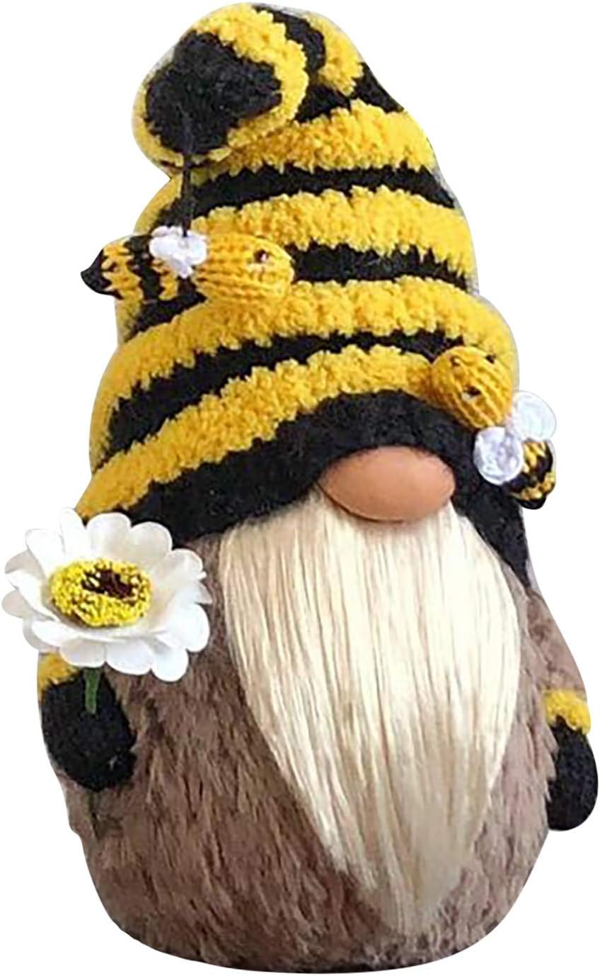 Bumble Bee Gnome Gonks Plush Sunflower Gonk Gnomes Scandinavian Tomte Nisse Swedish Honey Bee Home Farmhouse Kitchen Decor Bee Shelf Summer Tiered Tray Decorations Gifts (A)