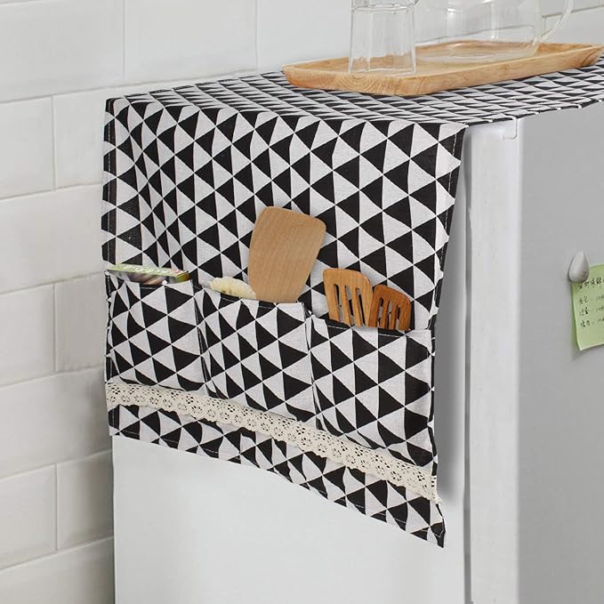 HOKIPO Fridge Cover Top with Pockets (Black, 130 x 55 cm)