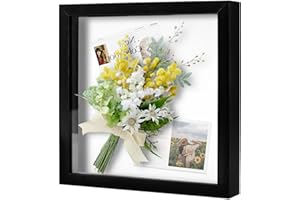 Muzilife 10x10 Shadow Box Picture Frame for Wall and Tabletop Display - Deep Wood & Glass Display Rustic Case Ready to Hang Memorabilia, Pins, Awards, Medals, Wedding, Tickets, and Photos, Black