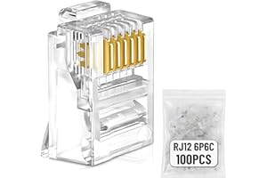 Uvital RJ12 6P6C Telephone Plugs 100 Pack, Transparent Modular Connectors, Clear Crystal Head Snap-in Crimp-On Plugs for Flat