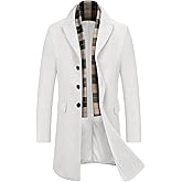 COOFANDY Men's Wool Blend Coat with Detachable Plaid Scarfs Notched Collar Single Breasted Pea Coat Trench Overcoat