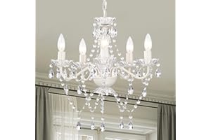 White Glass Crystal Chandelier, Small 5-Light Chandelier Lighting Fixture for Bedroom, Closet, Dining Room, Bathroom, Entrywa