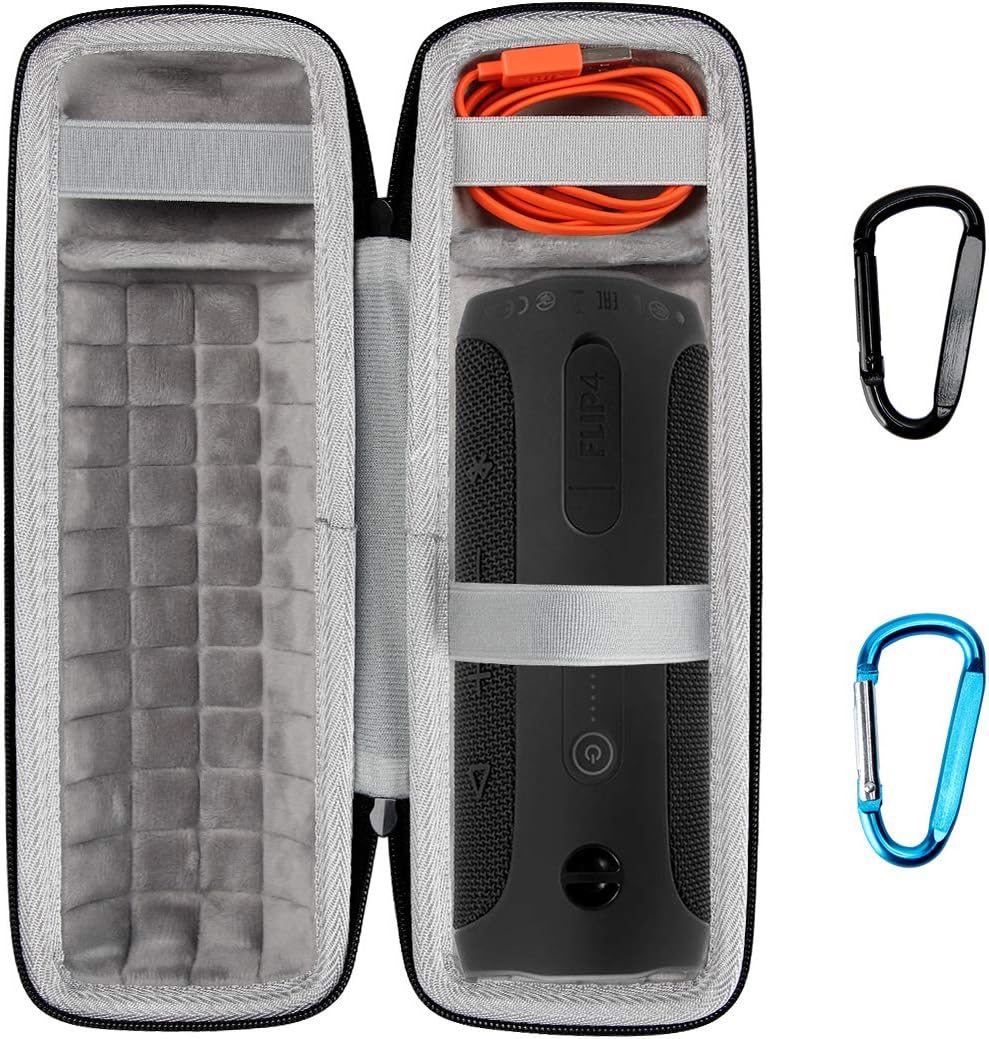 ARVOK Travel Case for JBL Flip 4/3 Portable Bluetooth Speaker, Hard Case Travel Carrying Storage Bag Fits USB Cable and Wall Charger-Black & Grey
