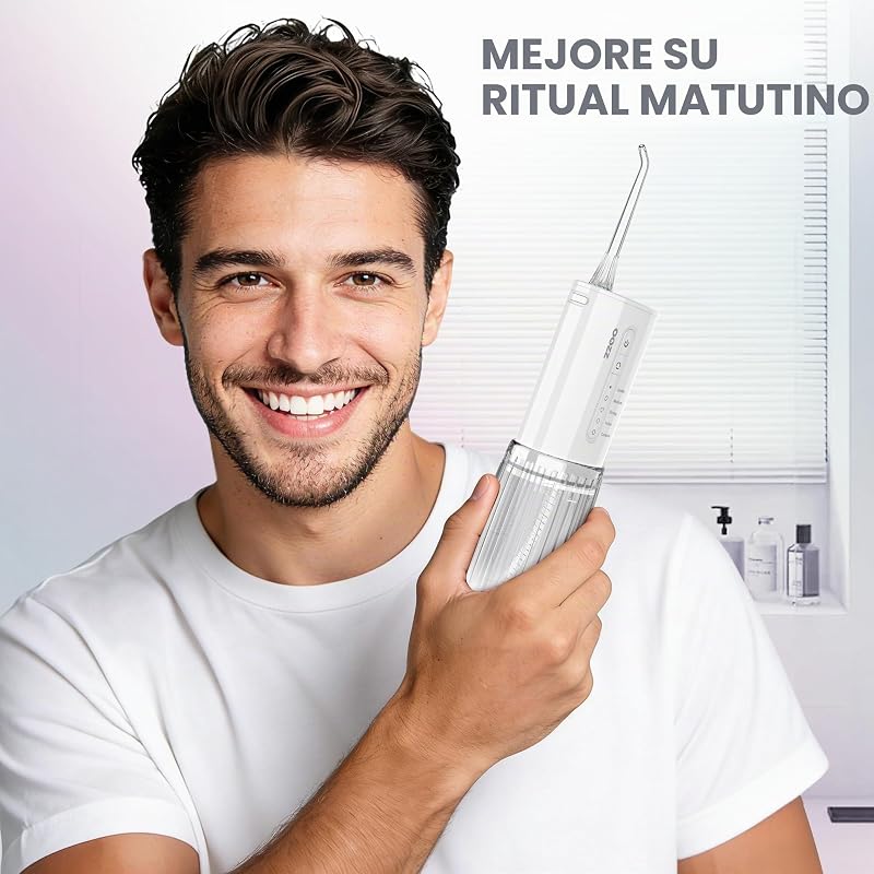 Irrigador bucal de viaje, irrigador oral de bolsillo inalámbrico, 5 modos de presión, 6 puntas de chorro, diseño compacto recargable por USB (Nube)