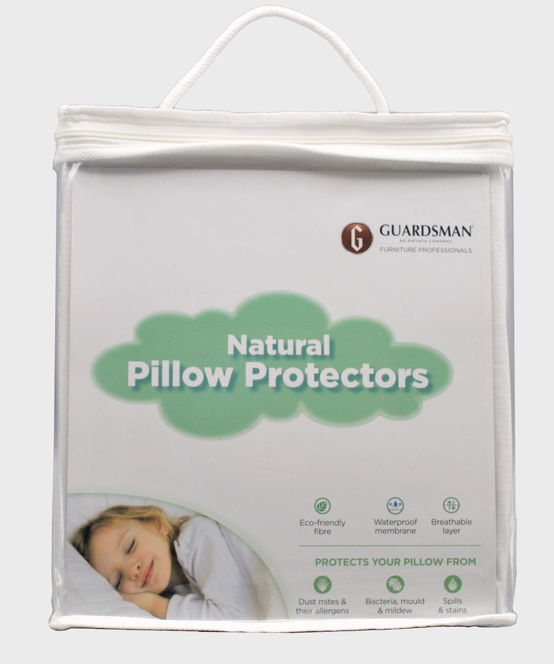 Guardsman Natural Pillow Protector 2 Pack Eco Friendly Waterproof Breathable Pillow Covers with Zip for Standard Size 50cm x 75 cm Pillows