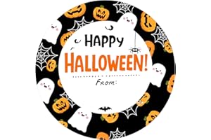SerpizePaty 60pcs Happy Halloween Stickers for Kids, 2 Inch Ghost Gift Tags for Goodie Bags & Envelope, Ghost Name Tags Stickers with Pumpkin Bat Spider for Halloween Party Decorations