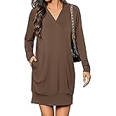 Totatuit Women Oversized Hoodies Dress Casual Long Sleeve V-Neck Hooded Sweatshirt Dress with Pockets 2025 Fall Outfits